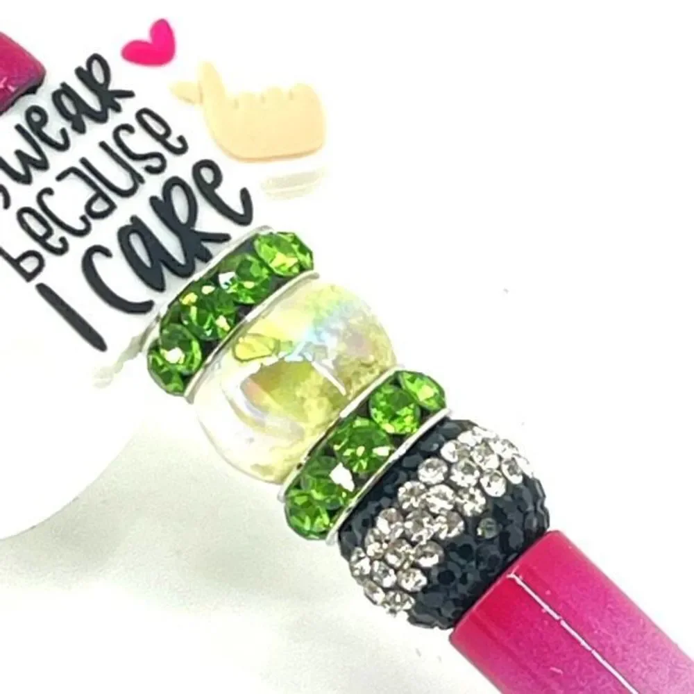 I swear because I care heart fingers handmade pen NEW beads rhinestone bling clo